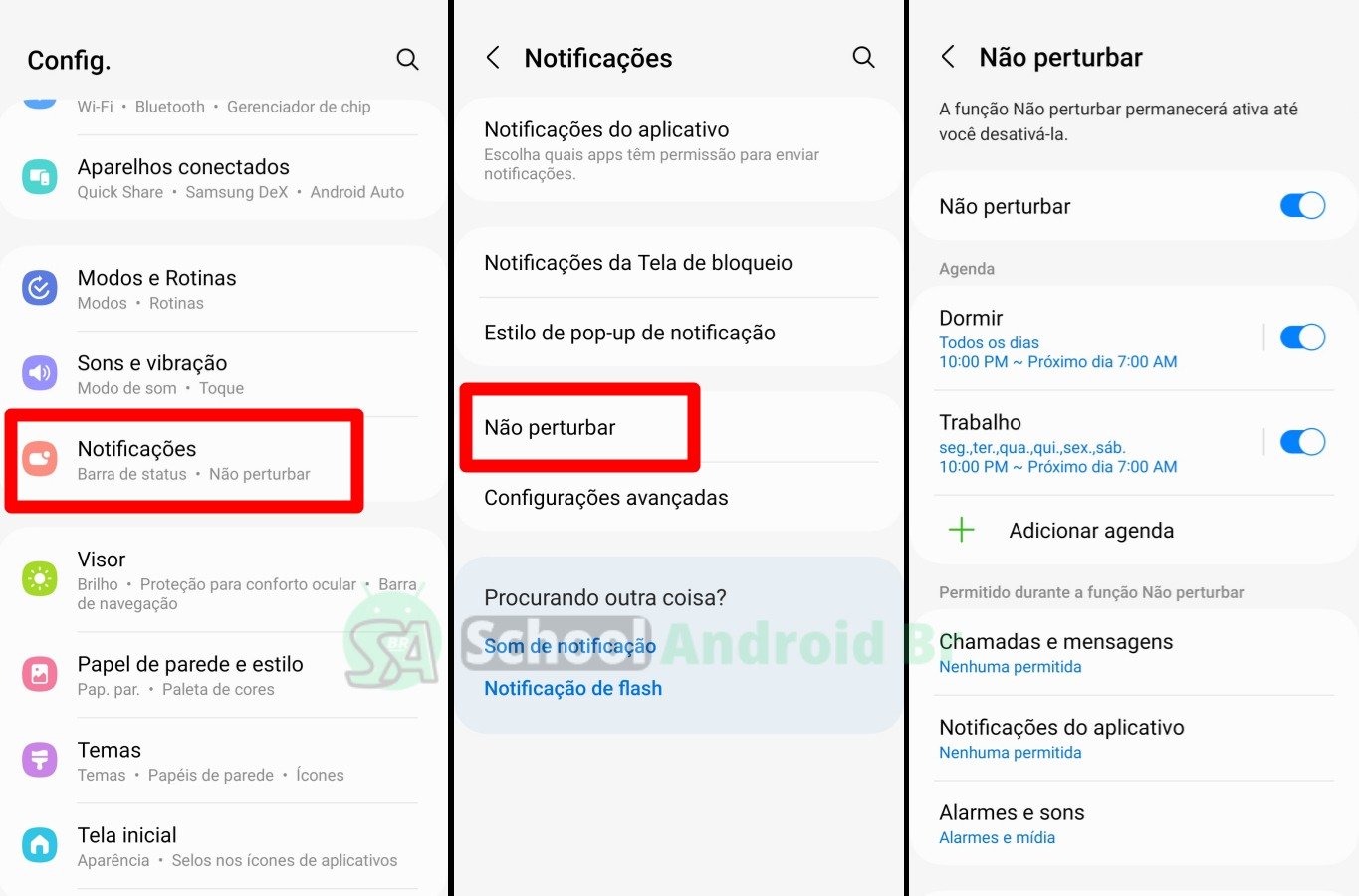 menu de notificações não perturbe no android