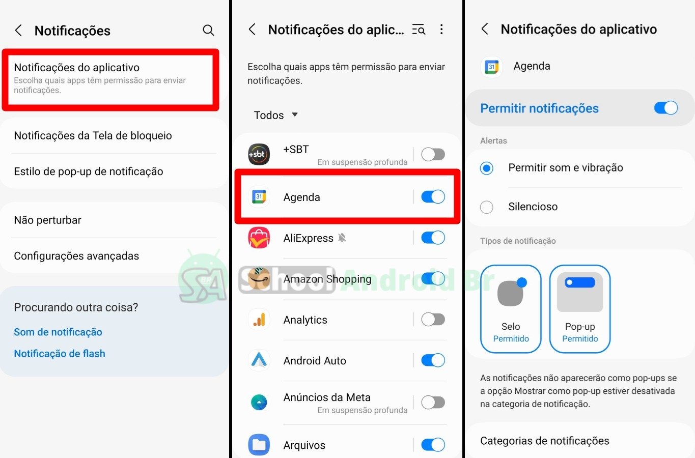 menu de notificações nas configurações do android