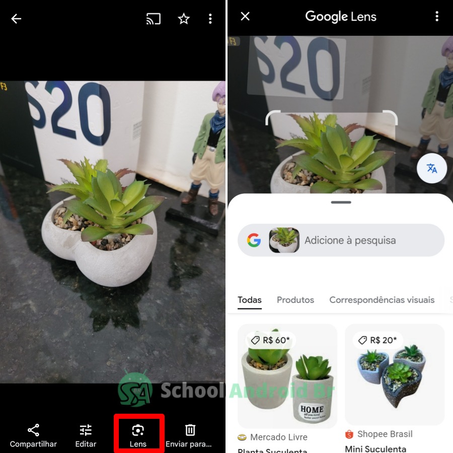 opção de google lens no app Google fotos