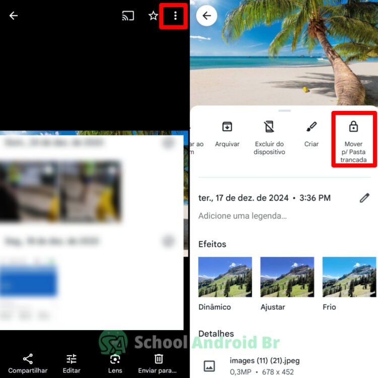 opção mover para pasta trancada no aplicativo móvel google fotos