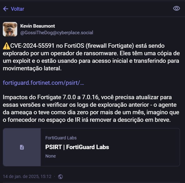 Bug em firewalls da Fortinet