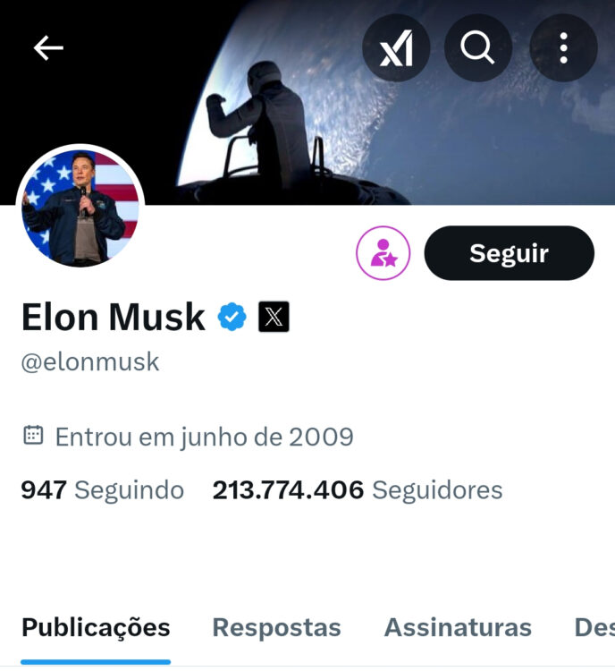 Elon Musk perfil do X (antigo twitter) captura de tela