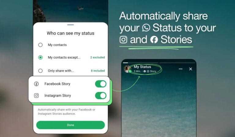 Meta atualizações de status do WhatsApp no ​​Facebook e no Instagram Stories