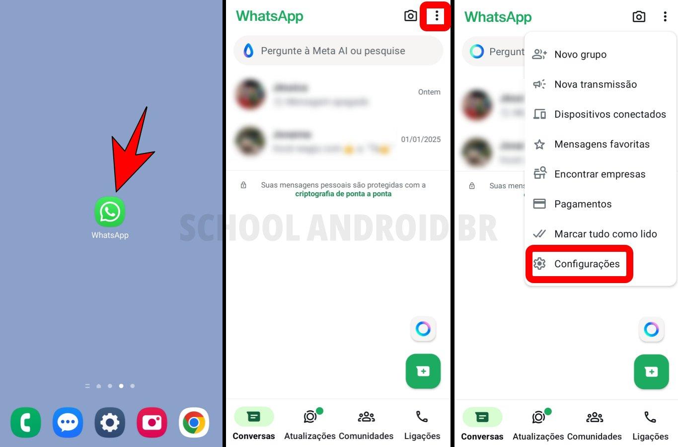 acessando as configurações do whatsapp