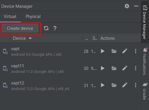 android studio criar dispositivo