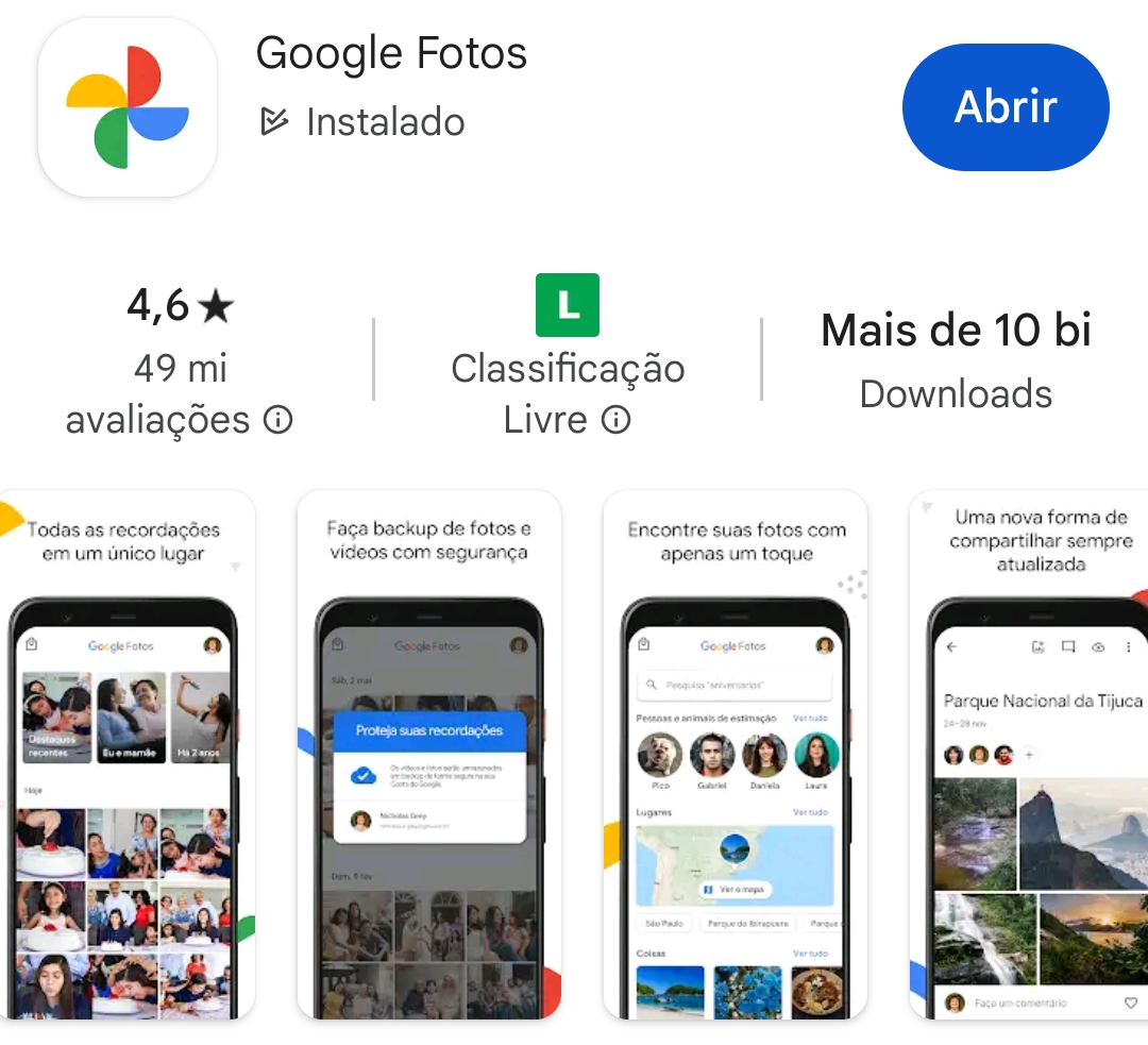 aplicativo google fotos captura de tela loja Google play store