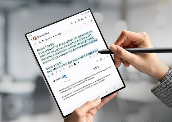 aplicativo samsung notes mostrando resumo de uma nota no galaxy z fold6