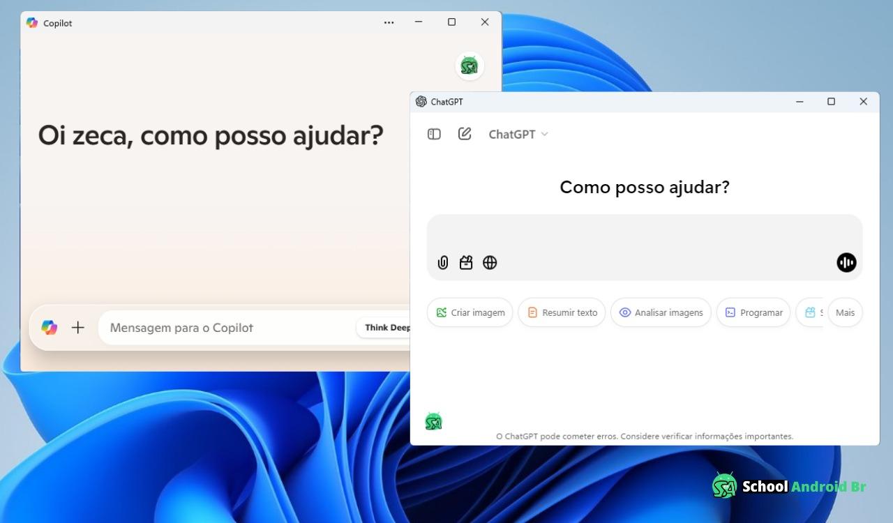 aplicativos Microsoft Copilot e ChatGPT no Windows