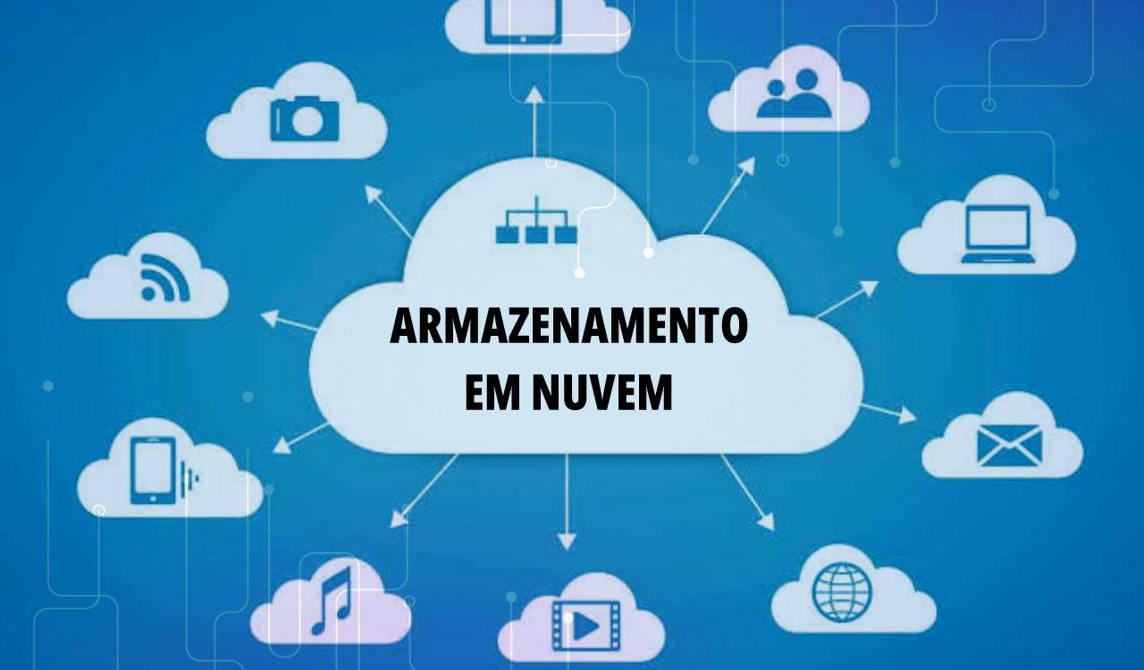 armazenamento em nuvem com logotipos ao redor