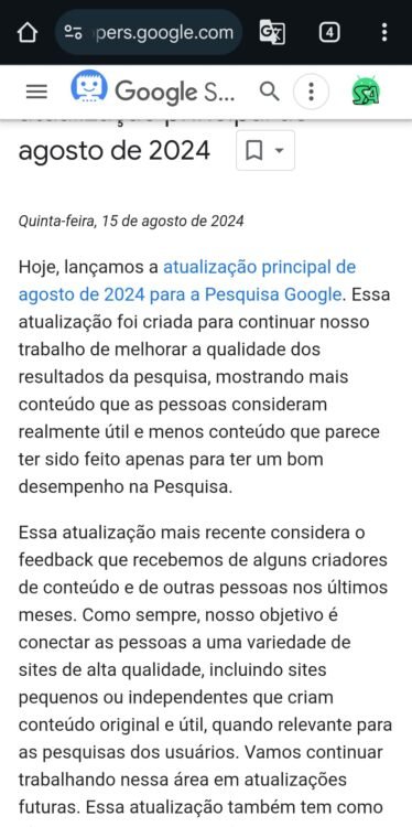 captura de tela informações do Core Update 2024 no blog da central da pesquisa Google