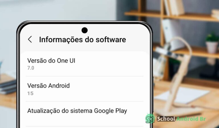 Tela de um celular Android mostrando informações do software, incluindo a versão do One UI e a versão do Android