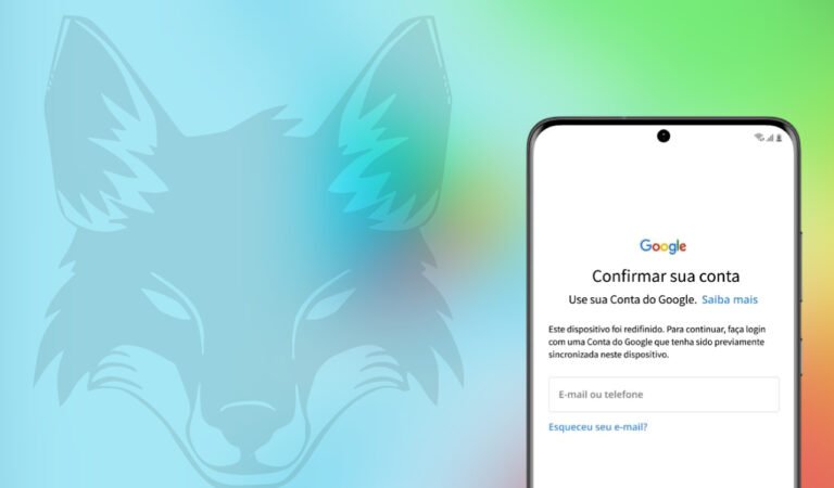 celular com tela conta google com logotipo de uma raposa