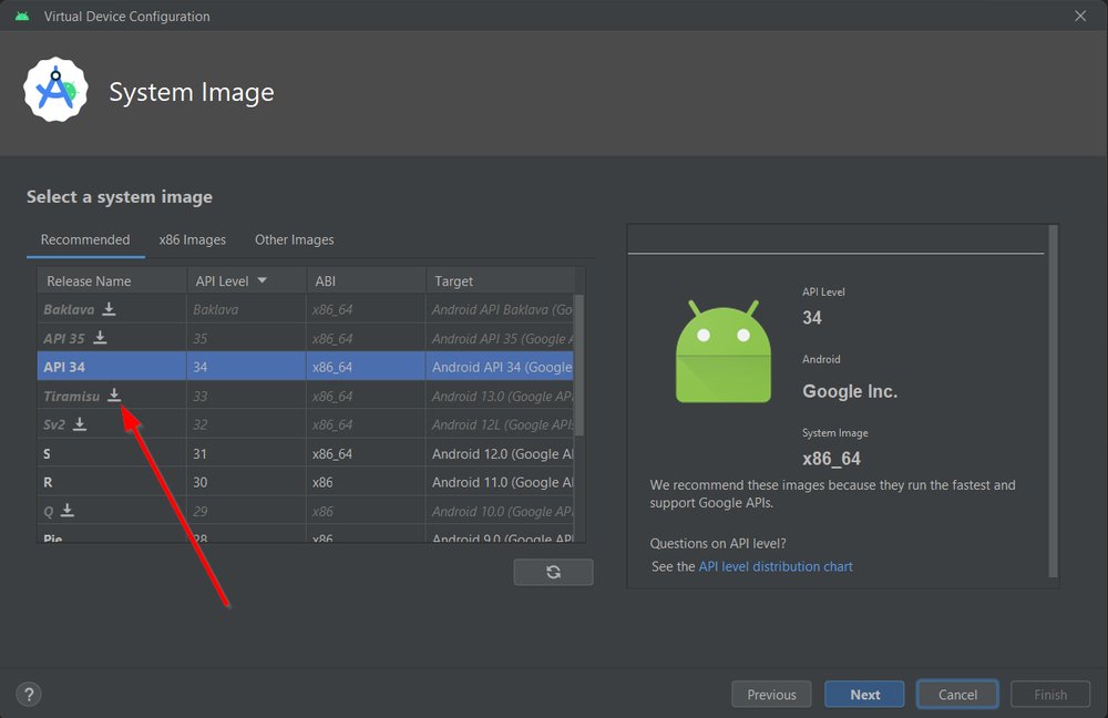 configuração do dispositivo virtual da imagem do sistema android studio