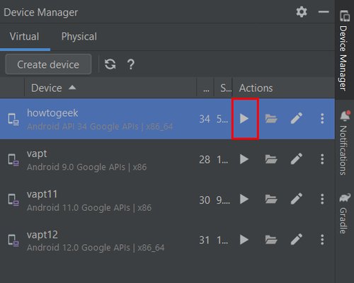 criou dispositivo virtual android studio