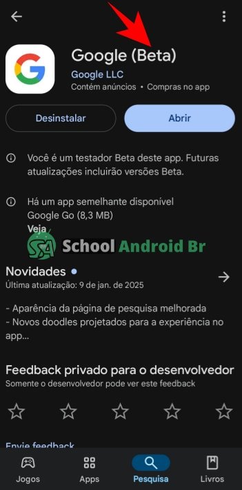 google app versão beta na loja play store