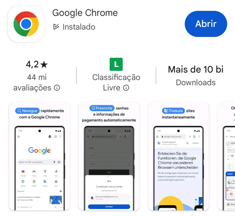 google chrome captura de tela na loja play store