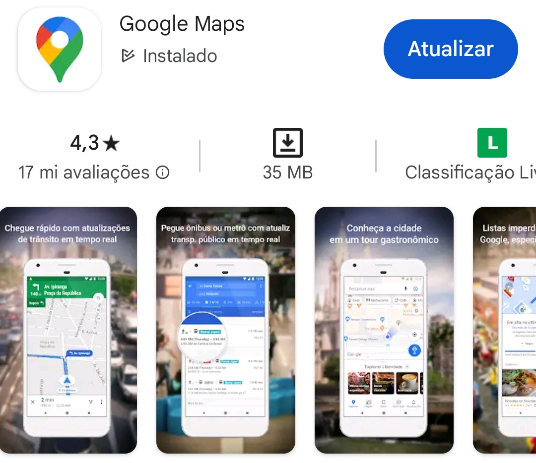 google maps captura de tela loja google play store