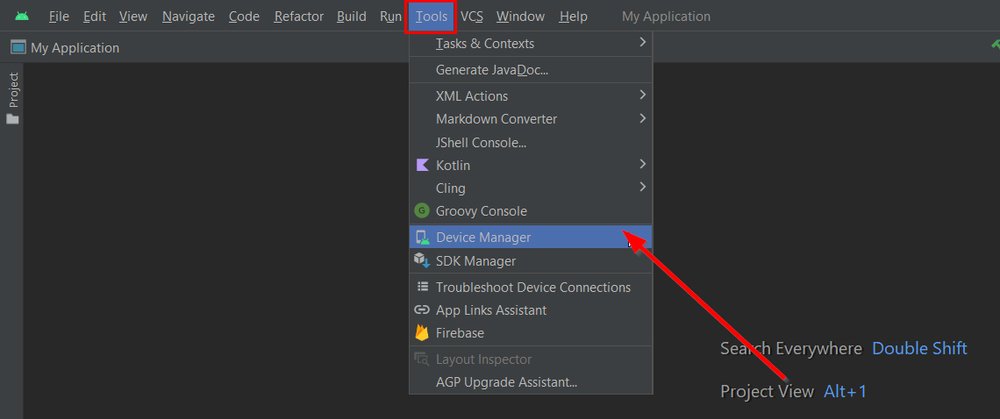 menu de ferramentas do android studio