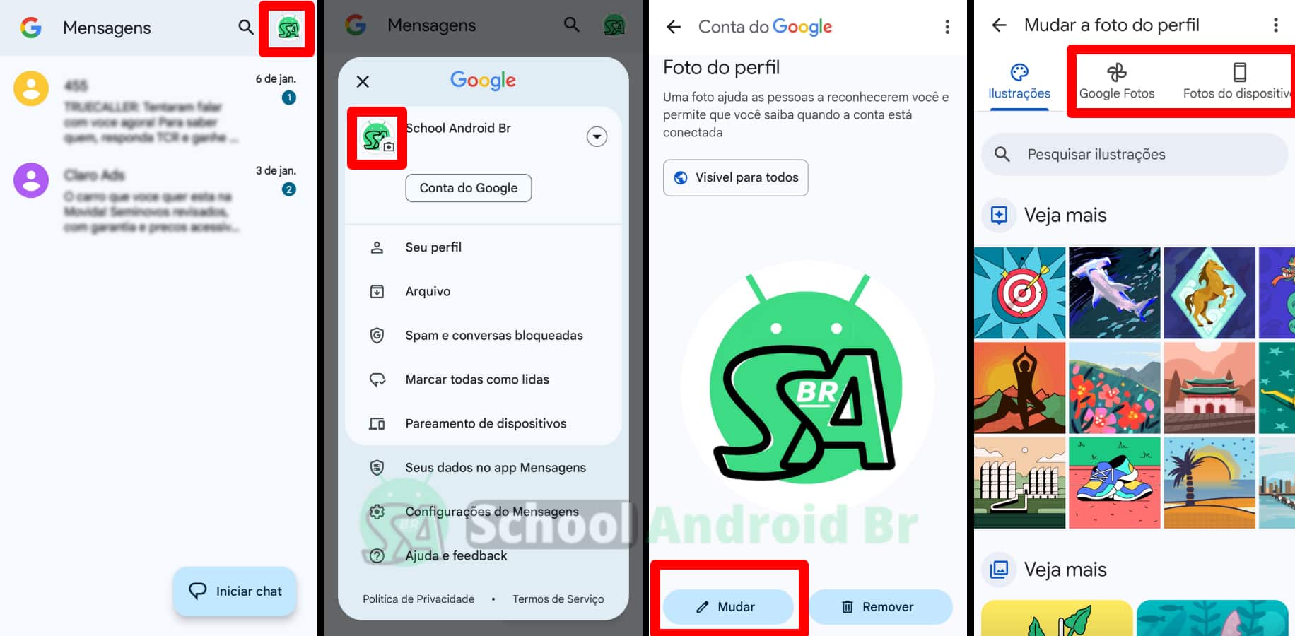 mudar foto de perfil do google mensagens