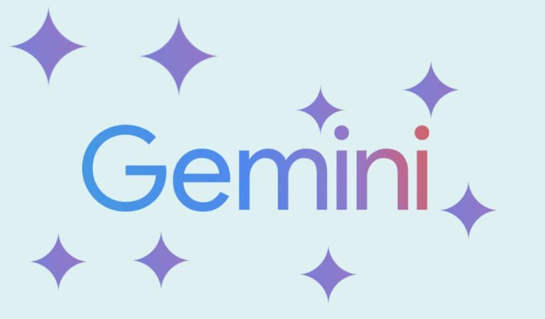 Logo do Google Gemini com o nome 'Gemini' ao centro e estrelas ao redor, incluindo uma estrela destacada acima do nome