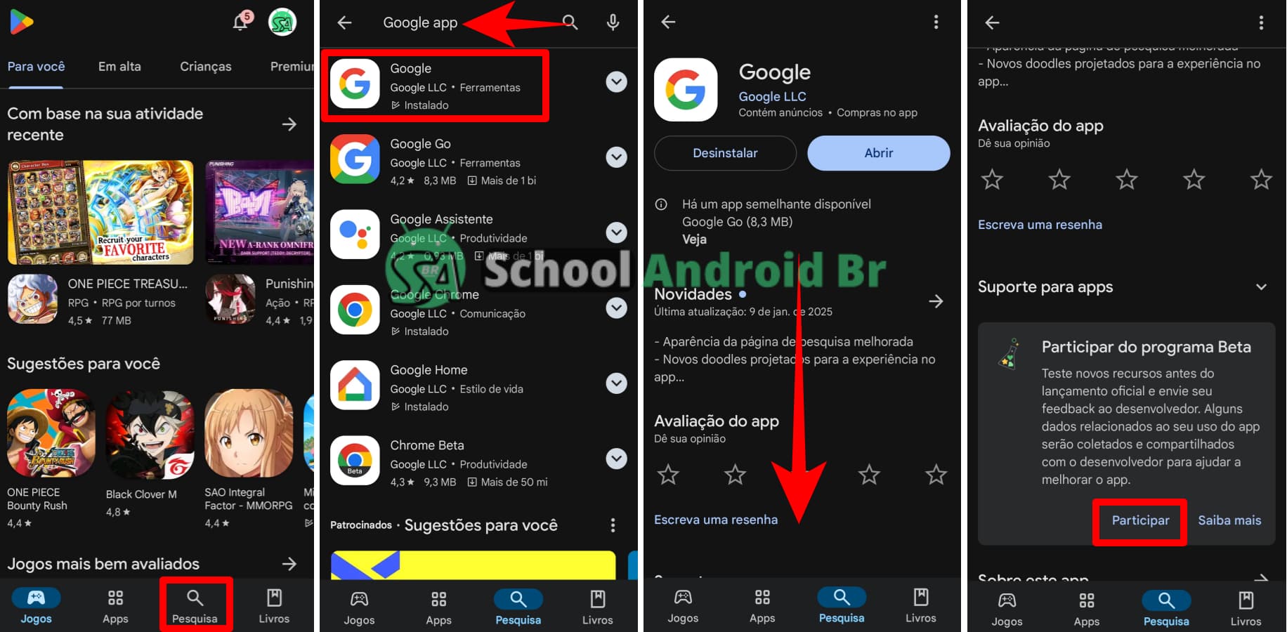 passo a passo para atualizar para versão beta do google app na play store