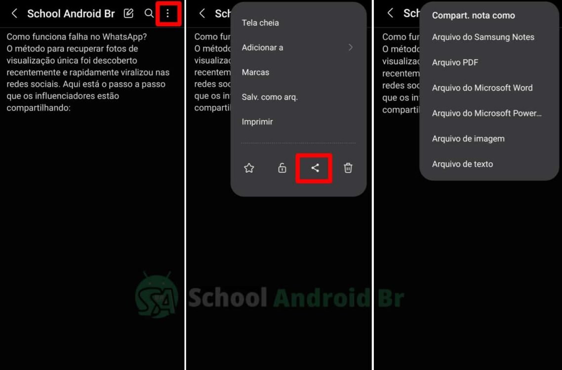 salvar nota menu no aplicativo samsung notes