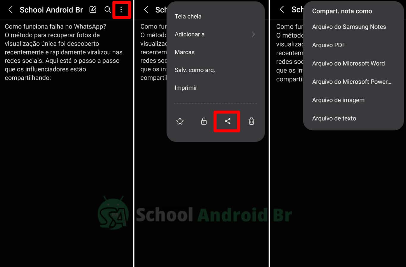 salvar nota menu no aplicativo samsung notes