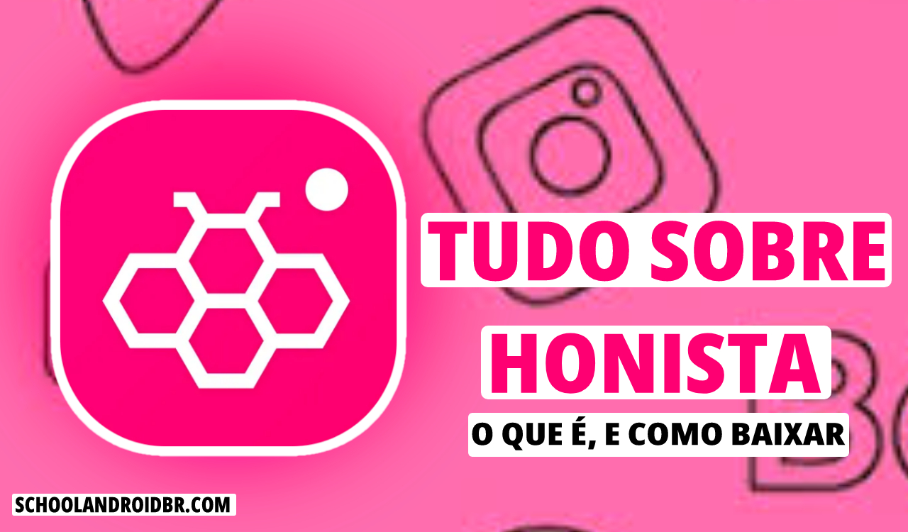 Capa do Honista com logotipo grande e contorno branco, fundo neon na cor padrão do app e background do Instagram