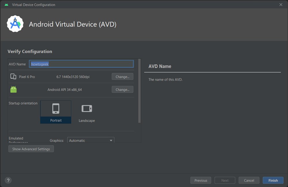 verificar configuração configuração do dispositivo virtual android studio