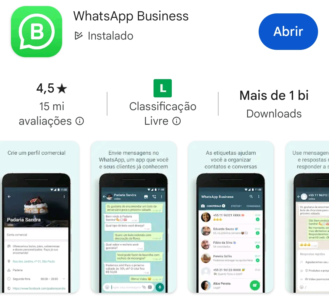 whatsapp business captura de tela loja google play store