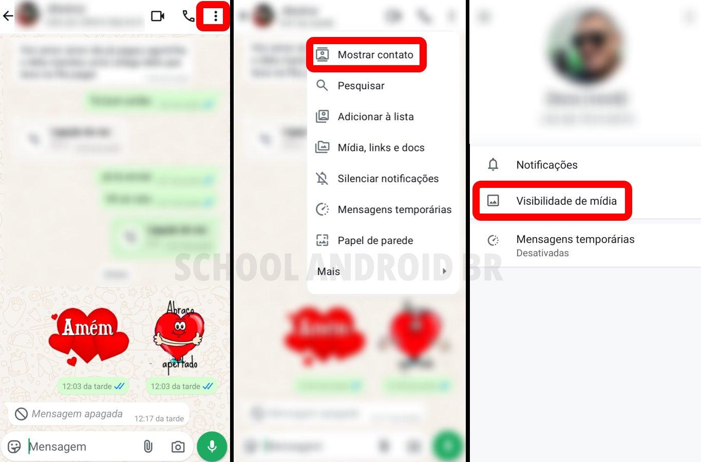 whatsapp conversas mostrar contato e visibilidade de mídia