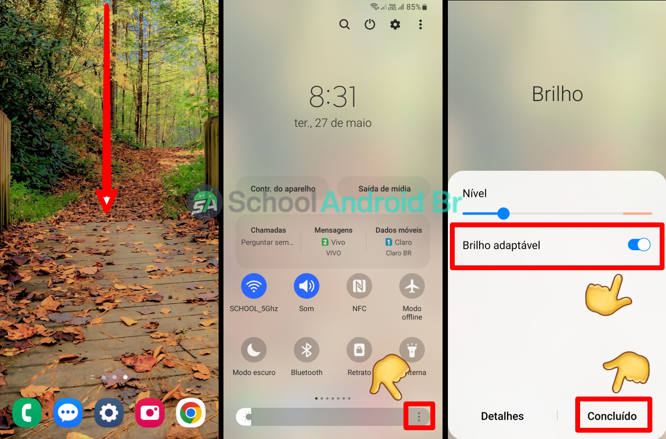 Ativando brilho adaptável pela barra de notificações em celulares Samsung