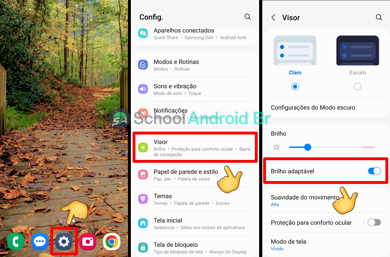Ativando brilho adaptável pelas configurações em celulares Samsung