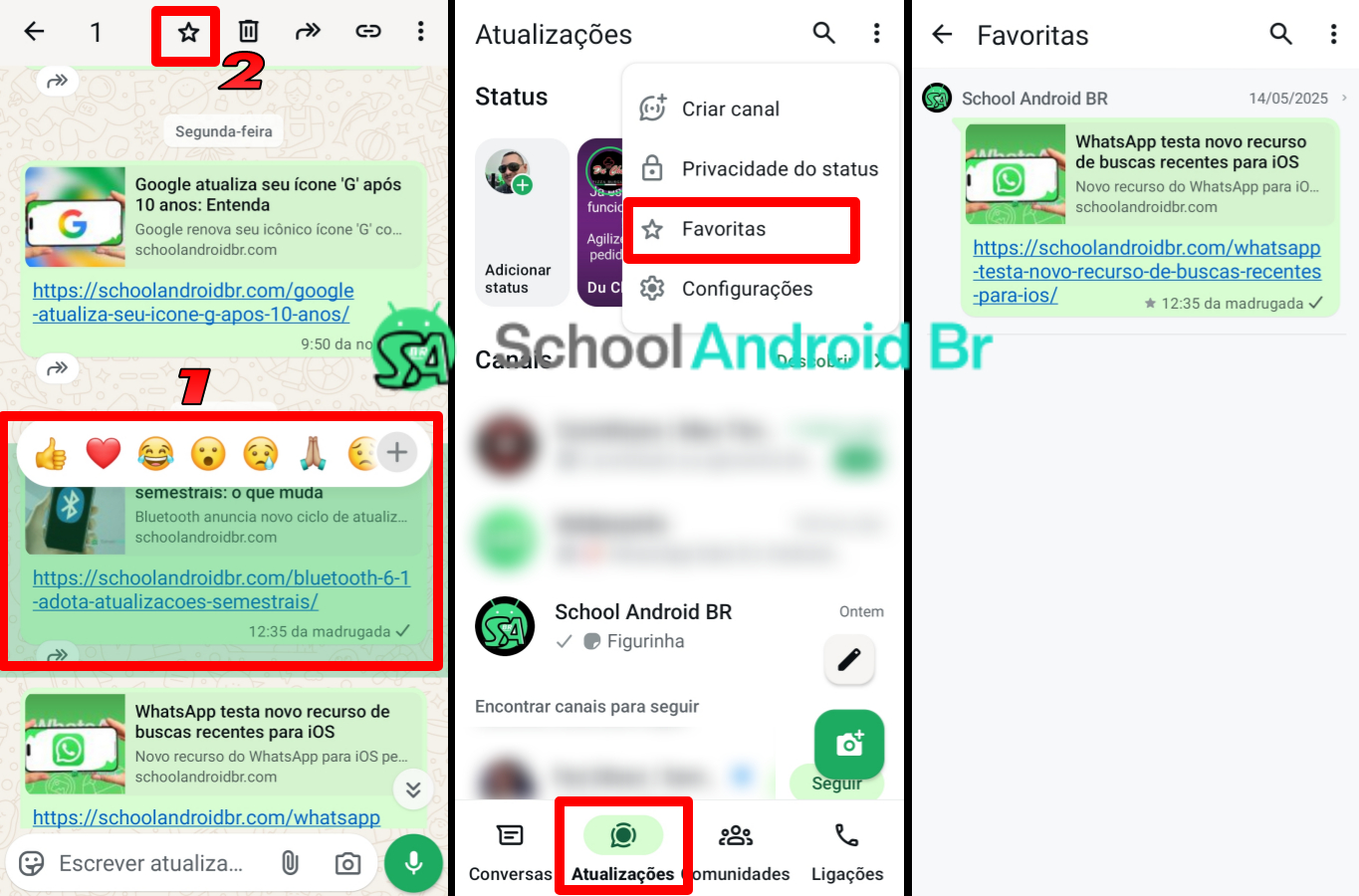 WhatsApp testa função para marcar atualizações em canais como favoritas - School Android Br Atualizações de canais com estrela do WhatsApp para Android