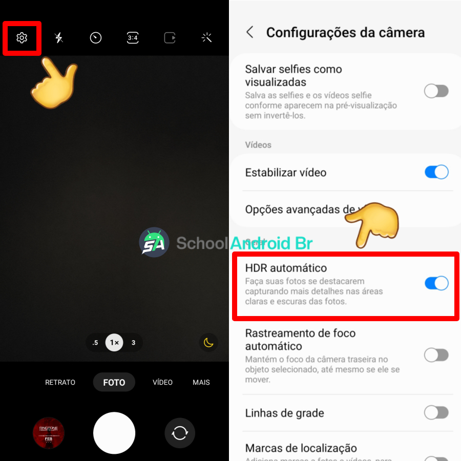 Funções da câmera Samsung: faça isso e melhore suas fotos - School Android Br Celular Samsung Configurações da câmera HDR automático