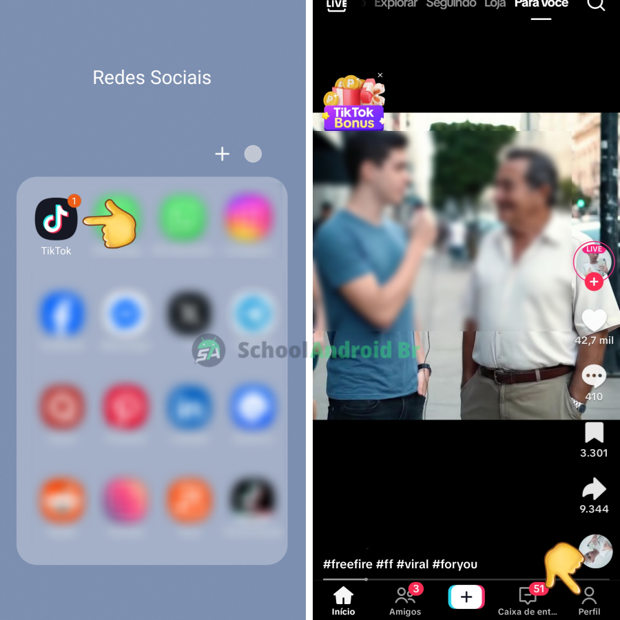 Como excluir sua conta do TikTok? Veja o passo a passo - School Android Br acessando a página de perfil do TikTok celular