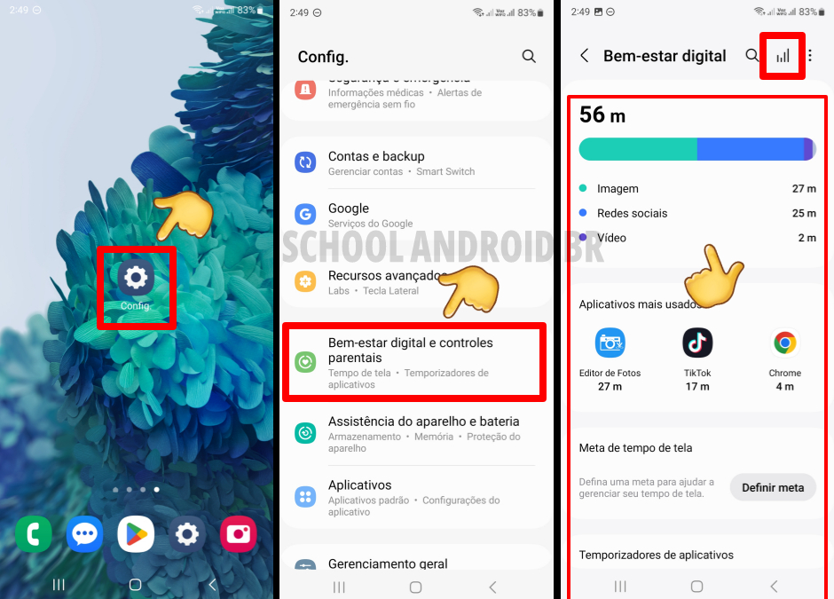 Acessando bem estar digital pelas configurações