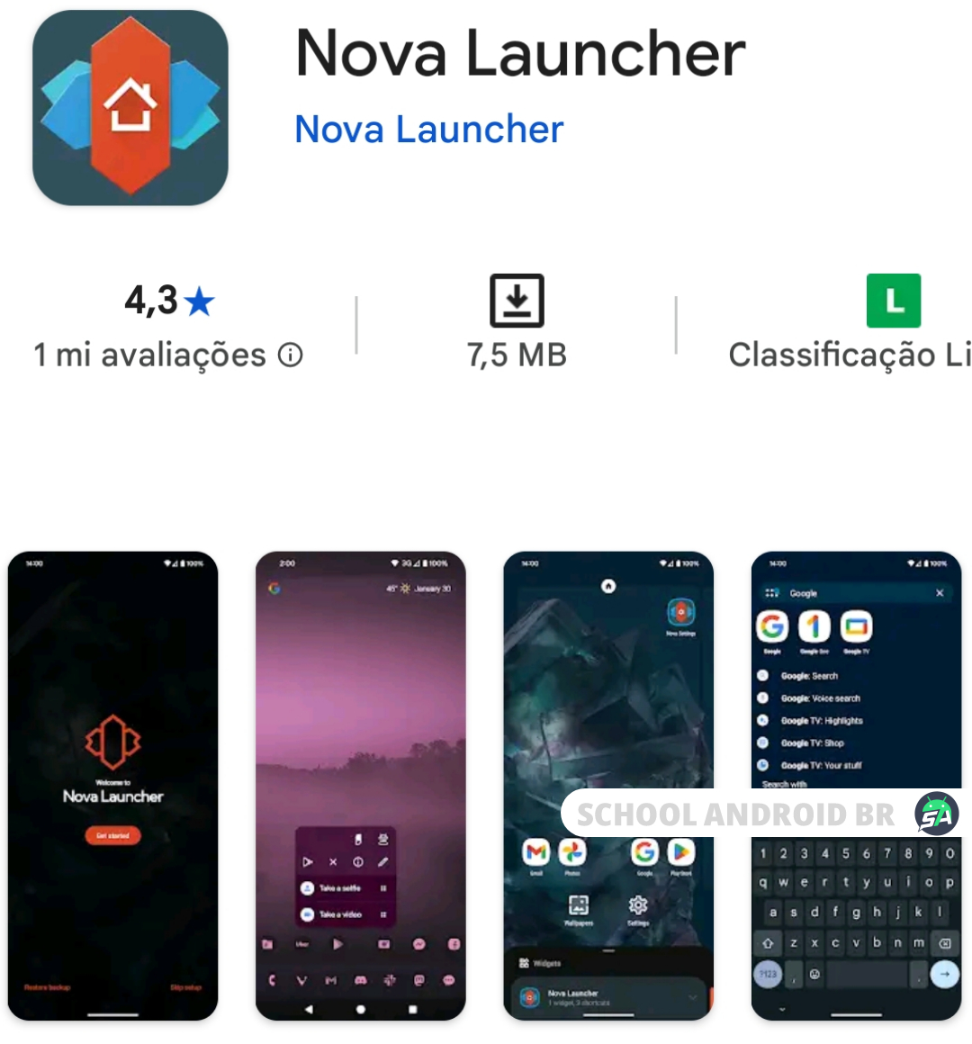 Ilustração Google Play Store aplicativo nova launcher