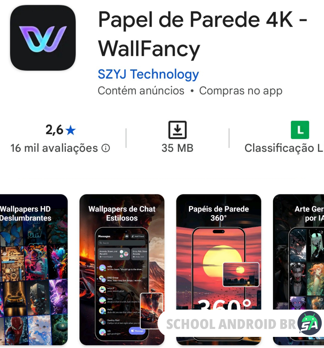 Ilustração Google Play Store aplicativo wallfancy