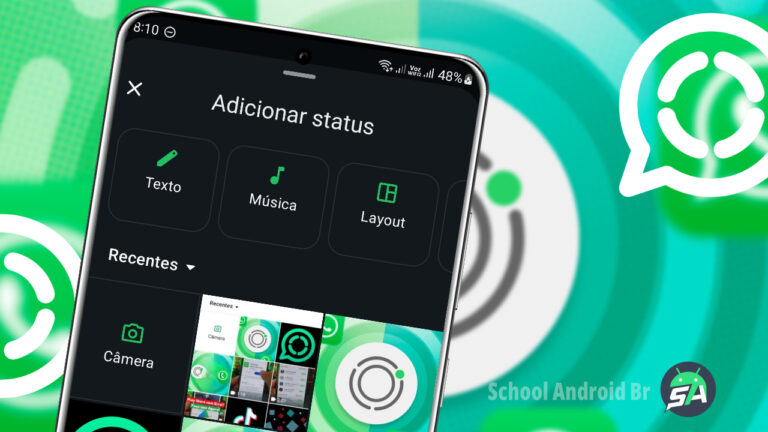 Ilustração mostra uma tela do WhatsApp Status exibindo a função música no status do WhatsApp