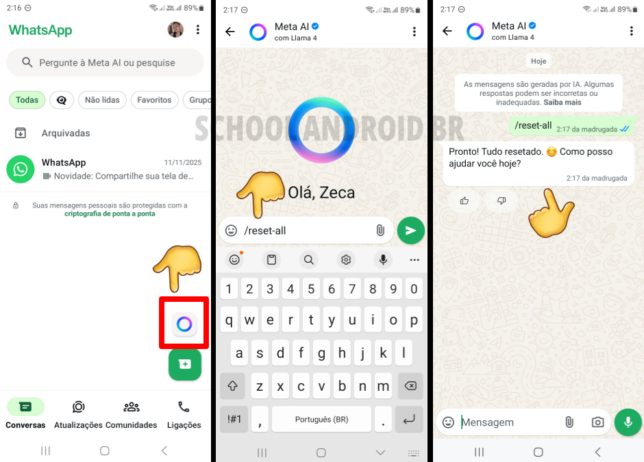 Como resetar conversa com Meta AI WhatsApp com código
