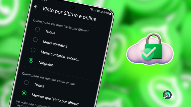ela de configurações do recurso online do WhatsApp exibida em um smartphone
