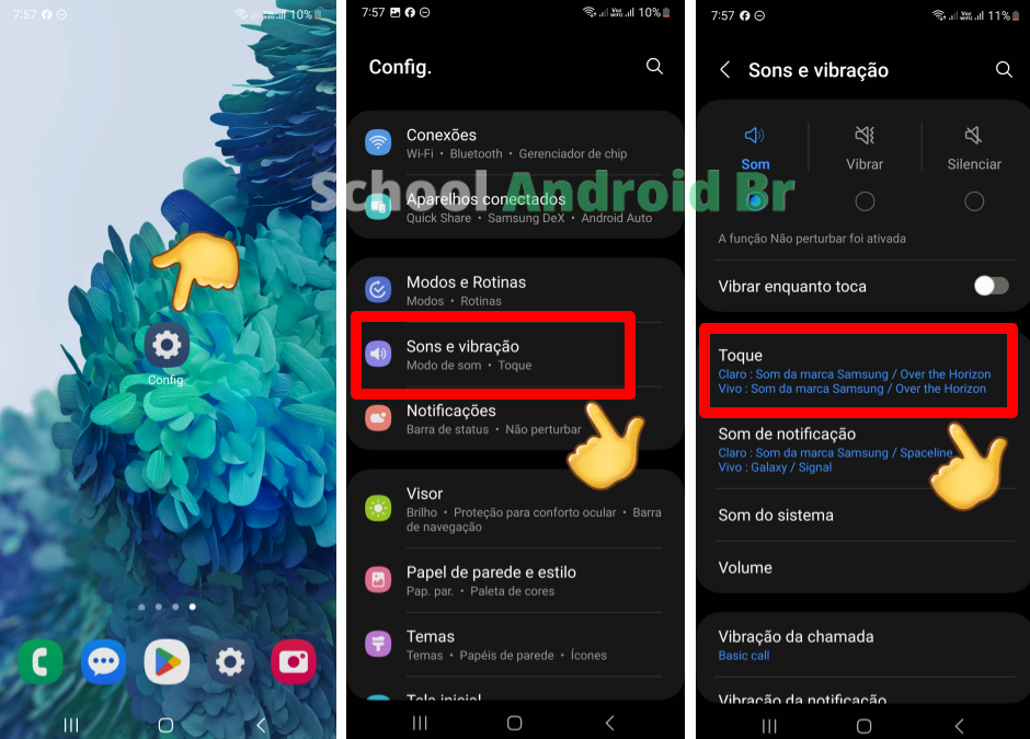 Acessando a opção Som e vibração pelas configurações do Android
