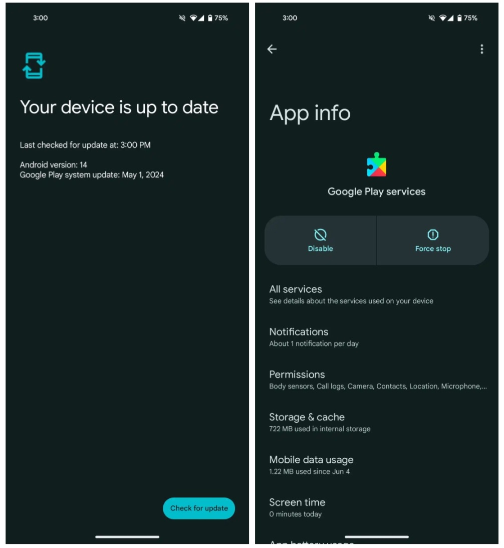 Atualização Google Play Services e Google Play System update no Android  (imagem: reprodução/9To5Google)