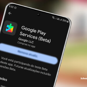 Tela do celular mostrando o app Google Play Services Beta aberto na Google Play Store.
