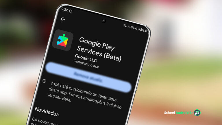 Tela do celular mostrando o app Google Play Services Beta aberto na Google Play Store.