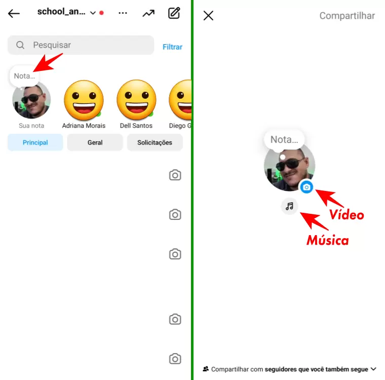 como adicionar vídeos e áudios no notas do Instagram - School Android br