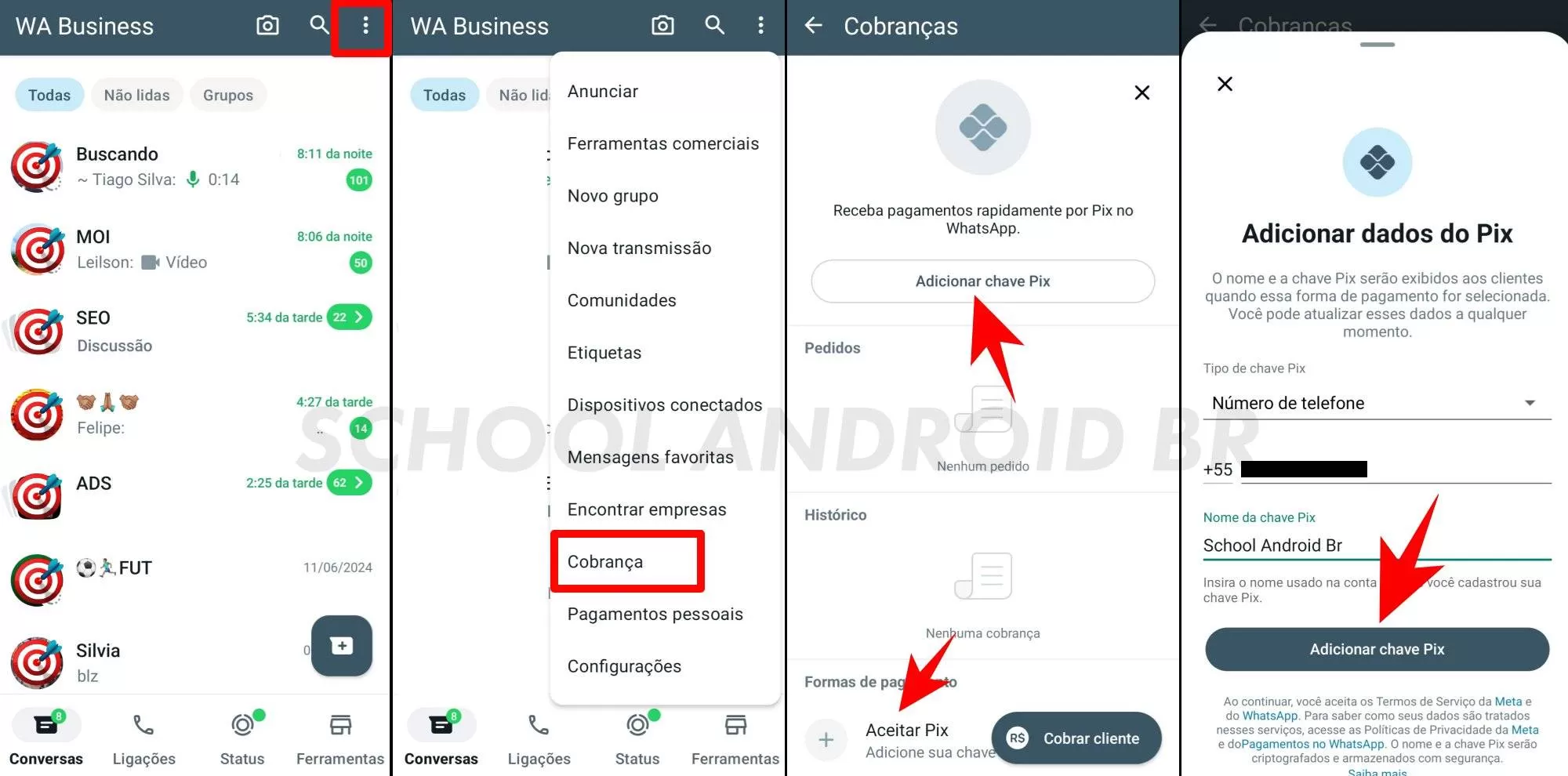 Cadastro da chave Pix WhatsApp Business