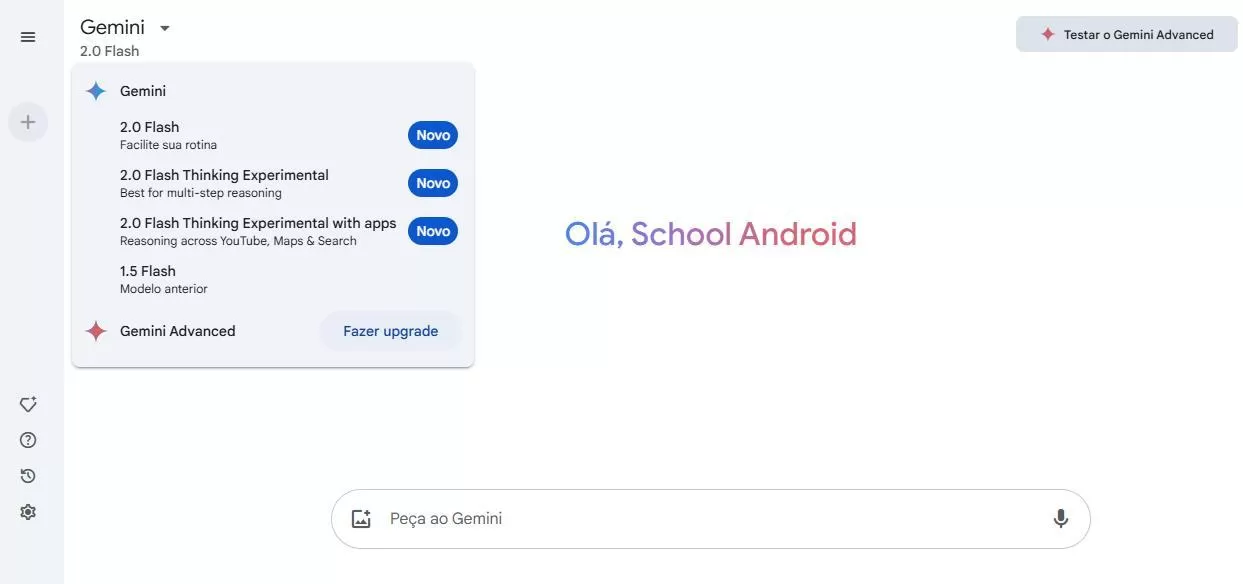 aplicativo da web Gemini com quatro modelos listados em um menu suspenso
