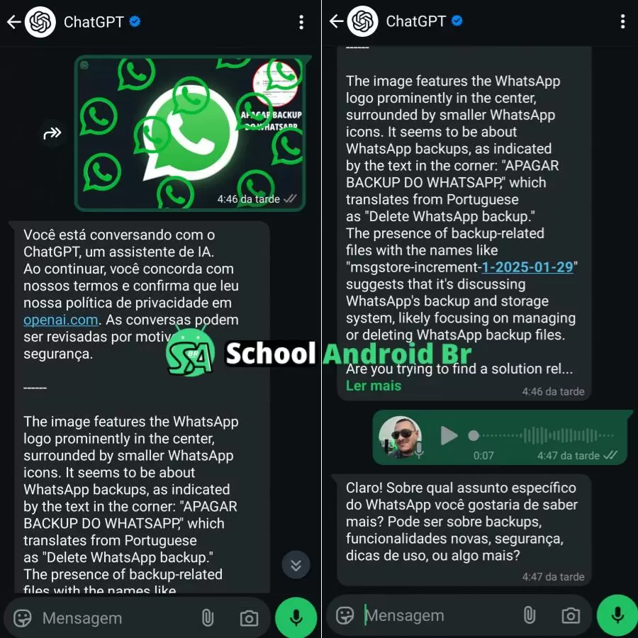 conversa no WhatsApp com ChatGPT usando imagem e voz
